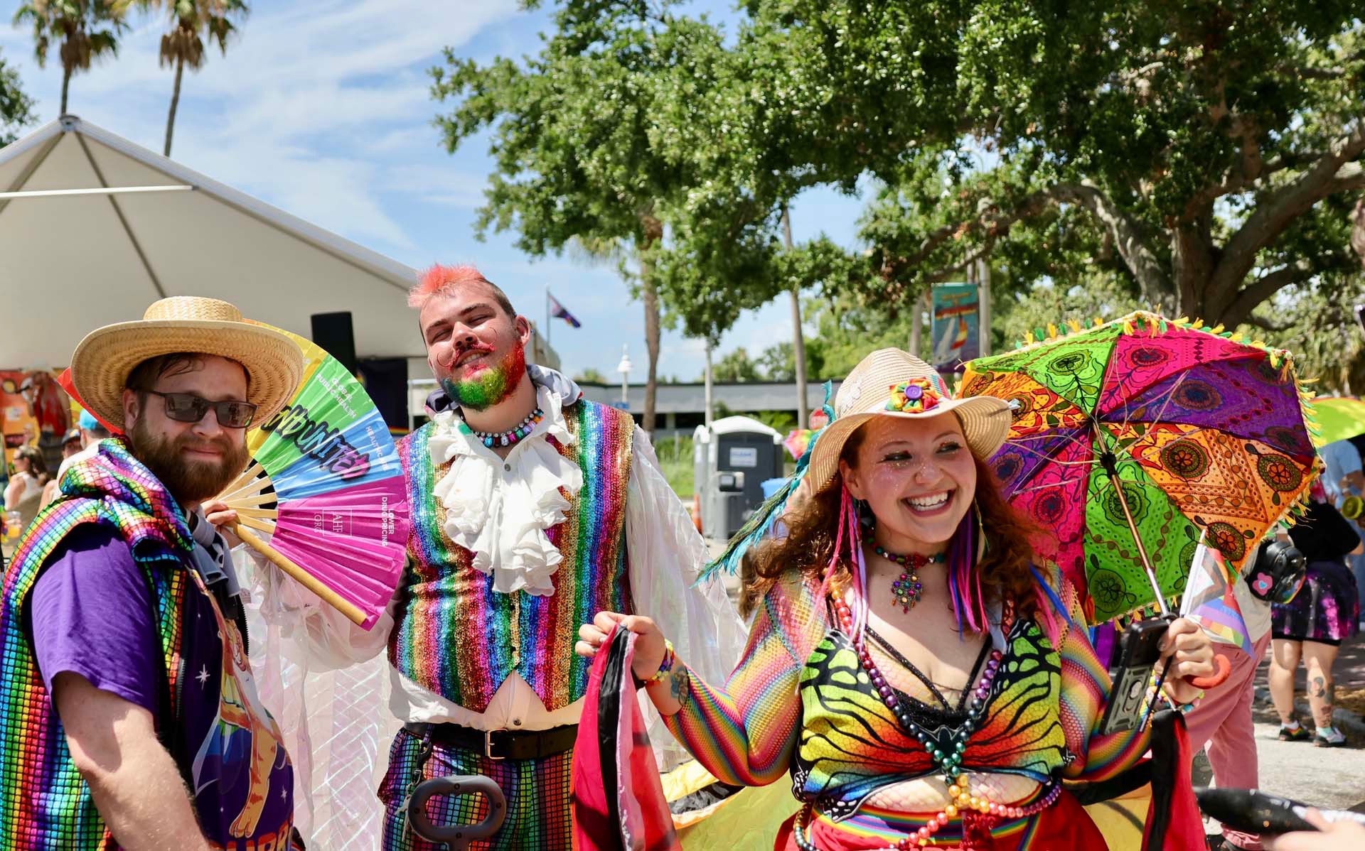 Friends in colorful outfits at Gulfport Pride