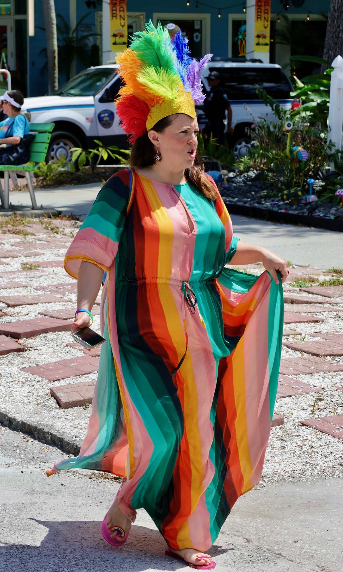 Attendee in rainbow dress at Gulfport Pride